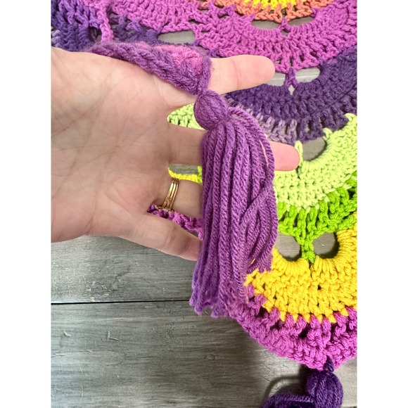 Crochet Shawl Wrap Green Yellow Purple Colorful Tassel‎ Boho Hippie One Size - Picture 4 of 6
